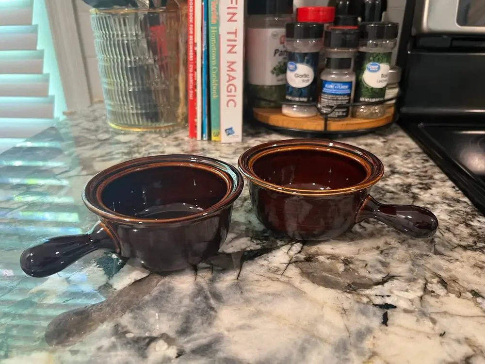 Vintage Soup/Chilli Crockery Bowls.  Set of 2.  Brown Ceramic